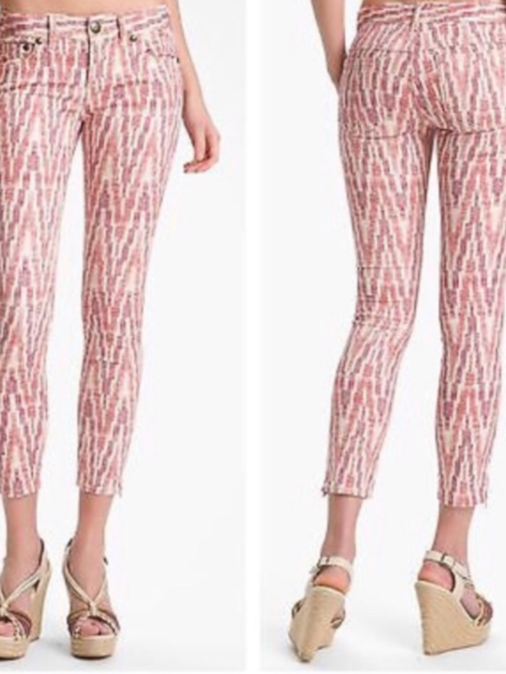 Free People Pink Patterned Cropped Jeans. Size 28